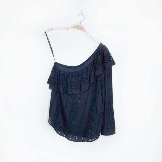 veronica beard cruz one shoulder ruffle eyelet blouse - size 4
