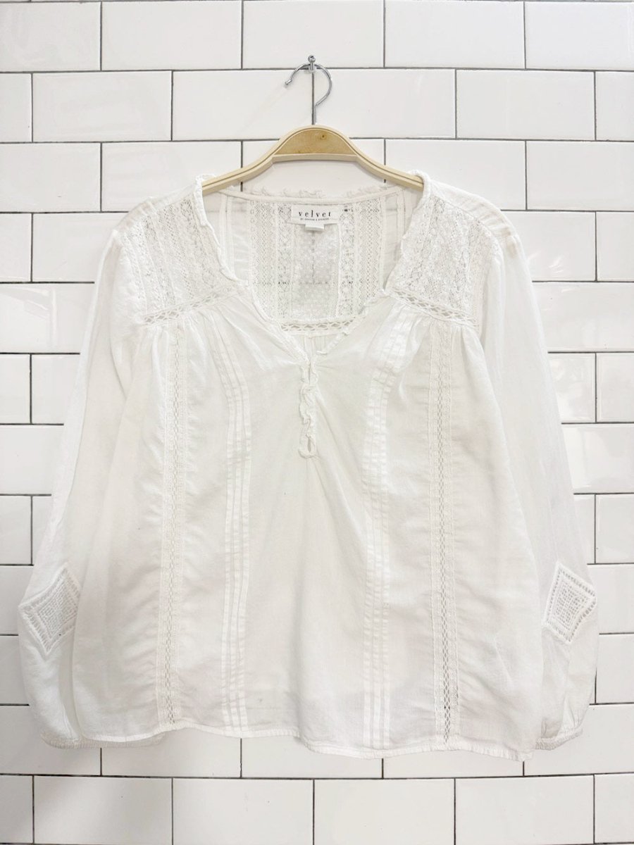 velvet by graham & spencer hope boho balloon sleeve lace trim blouse - good market thrift store