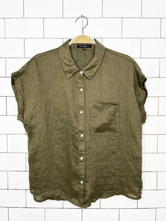 velvet heart 100% linen boxy full button shirt - good market thrift store