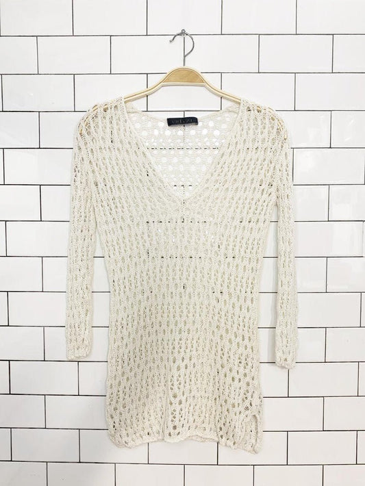 velvet linen - blend loose crochet knit v - neck top | graham & spencer | anthropologie - good market thrift store