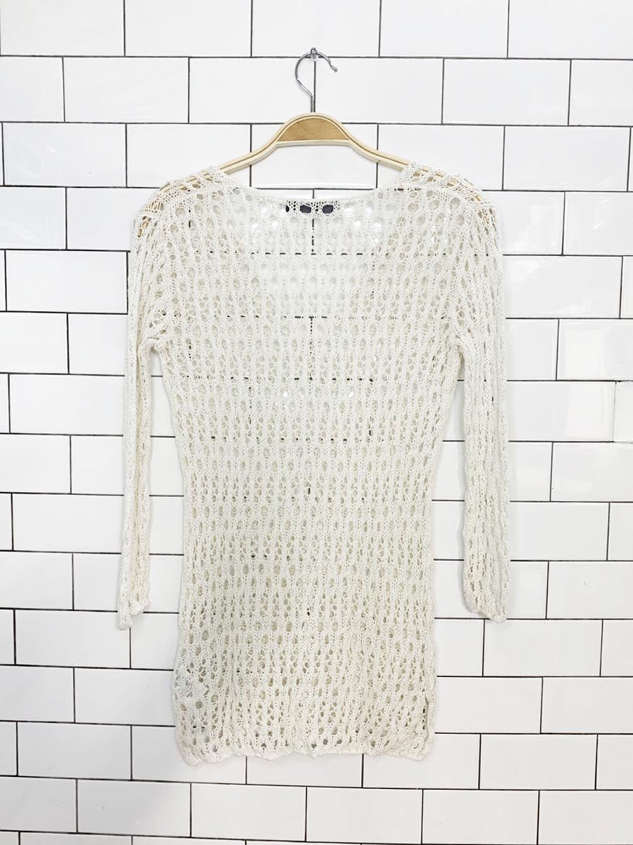 velvet linen - blend loose crochet knit v - neck top | graham & spencer | anthropologie - good market thrift store