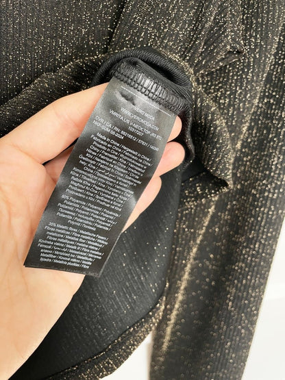 vero moda boutique gold metallic v - neck cardigan top - good market thrift store