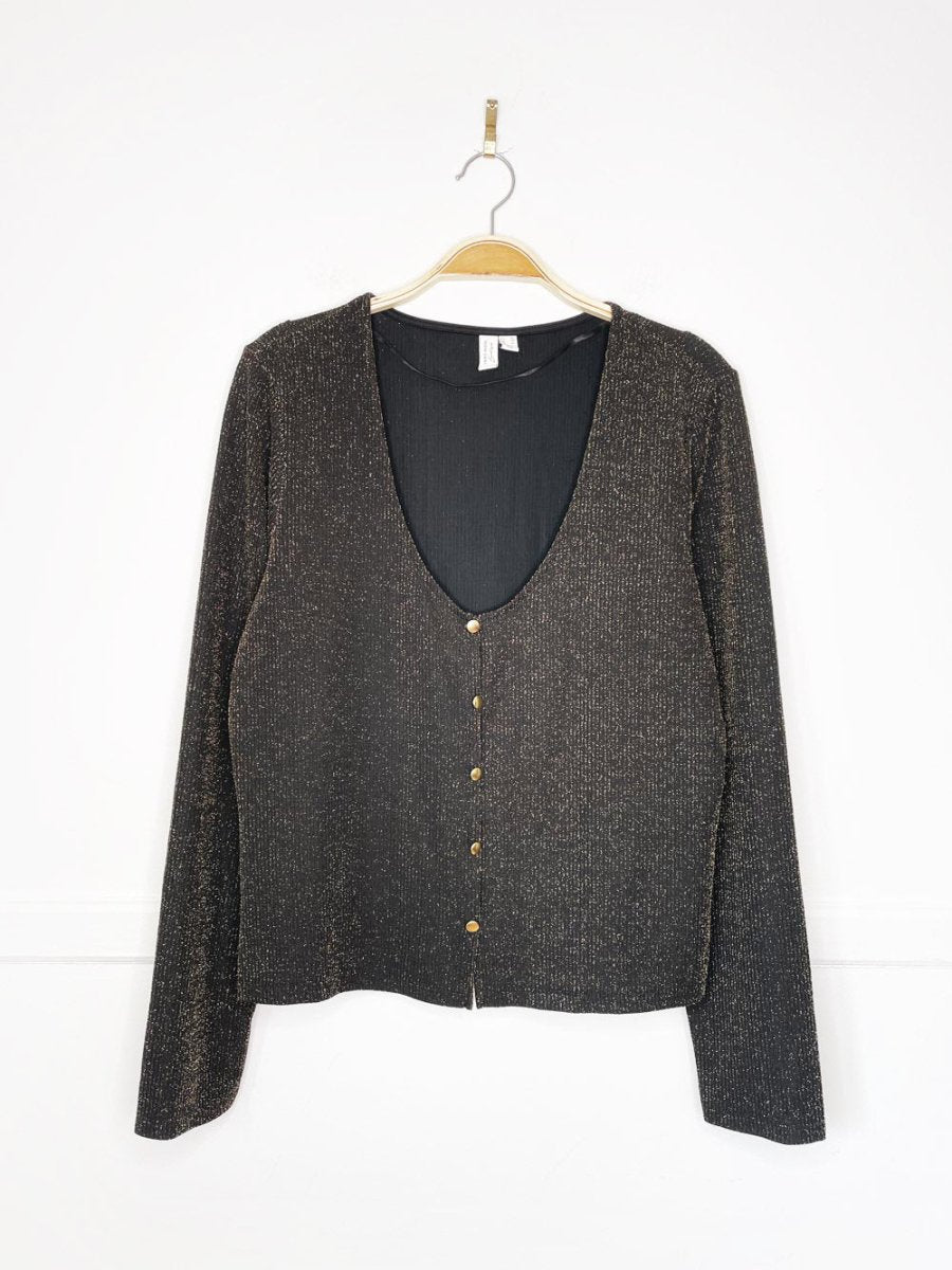 vero moda boutique gold metallic v - neck cardigan top - good market thrift store