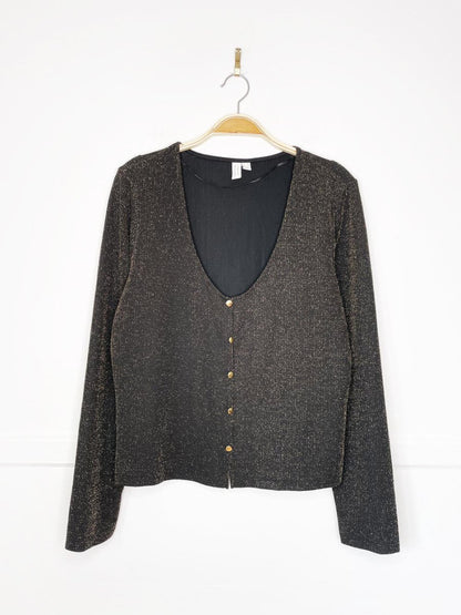 vero moda boutique gold metallic v - neck cardigan top - good market thrift store