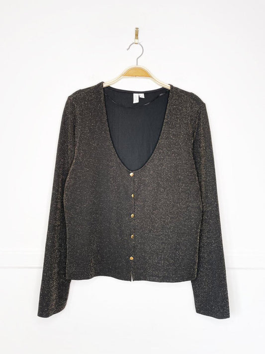 vero moda boutique gold metallic v - neck cardigan top - good market thrift store