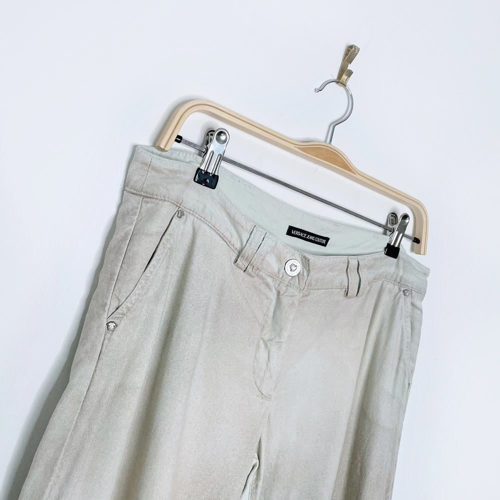 vintage 00s versace low rise grunge wide leg linen pants