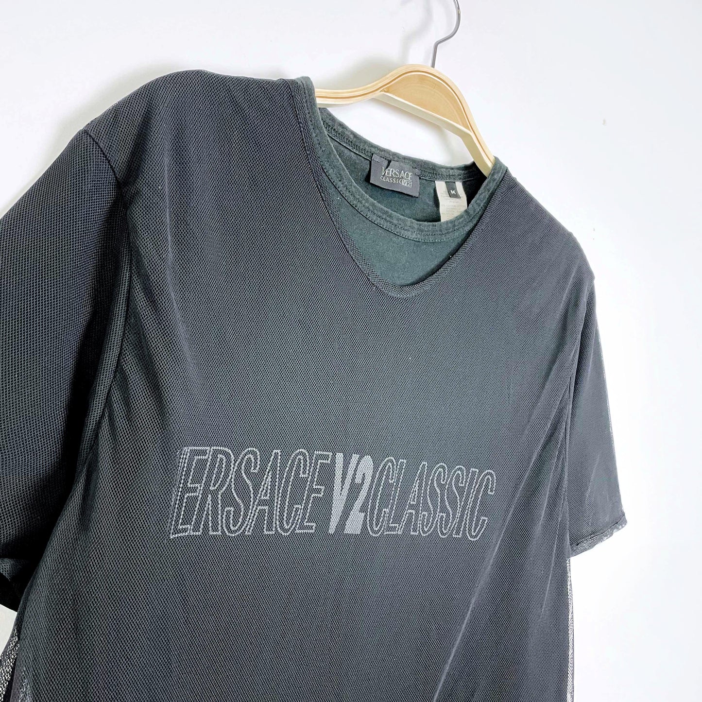 vintage 90s versace v2 classic black sheer tee - size medium
