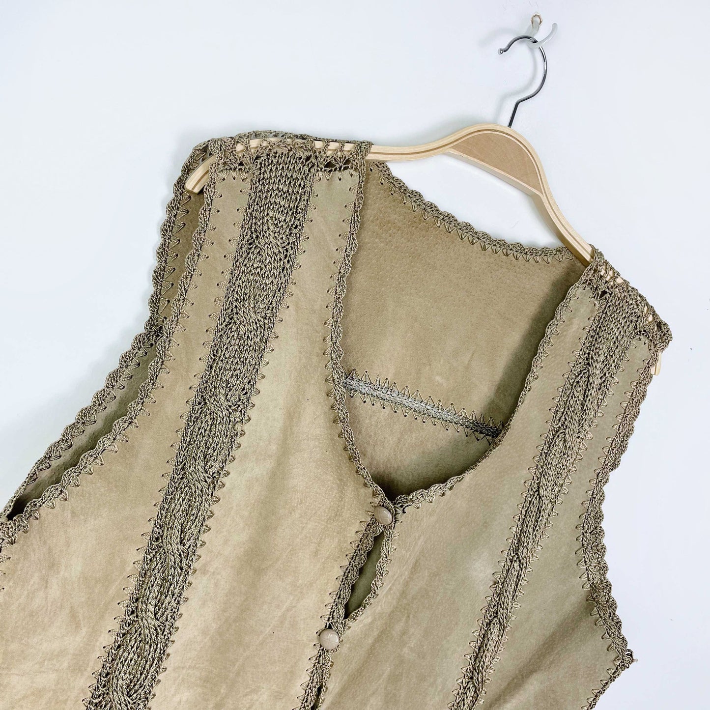 vintage boho patchwork suede crochet vest - size large