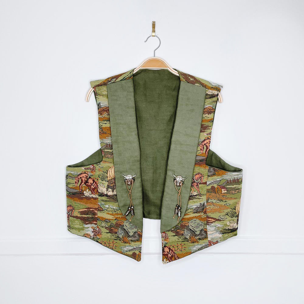 vintage skull concho woven outback tapestry vest