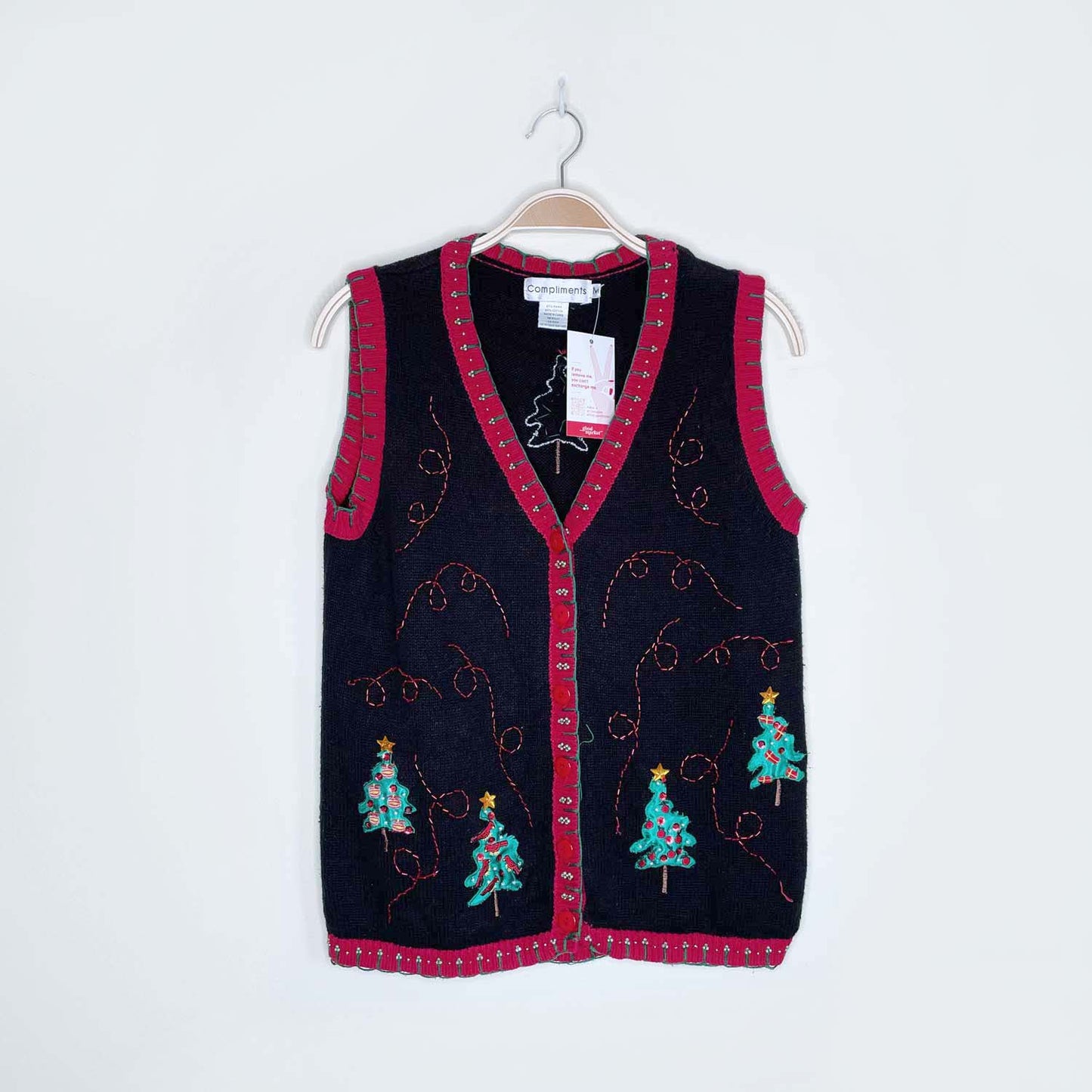 vintage compliments christmas tree knit vest - size medium