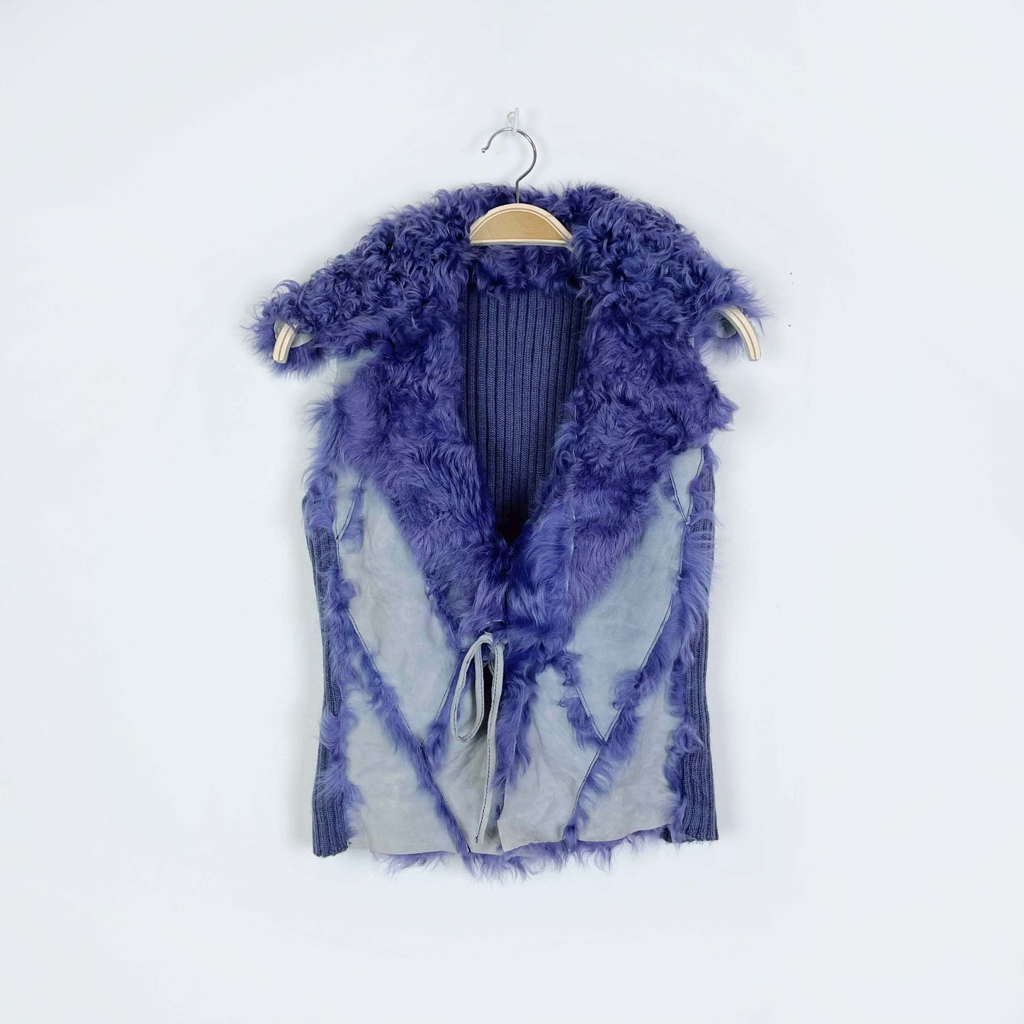pelliarts purple mongolian sheepskin patch vest - size small