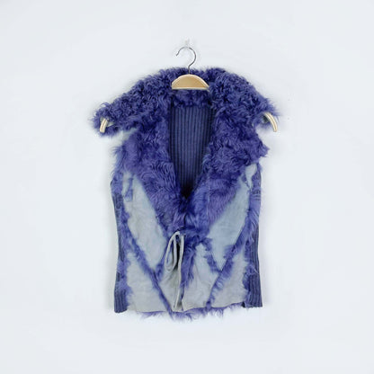 pelliarts purple mongolian sheepskin patch vest - size small