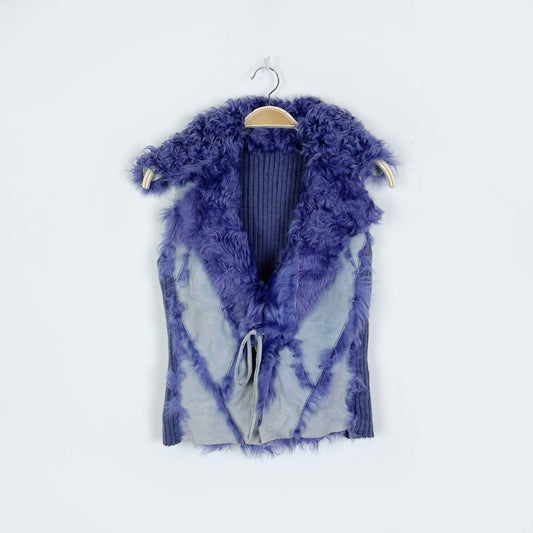 pelliarts purple mongolian sheepskin patch vest - size small