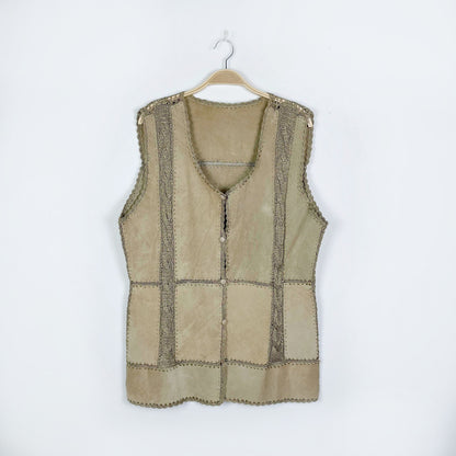 vintage boho patchwork suede crochet vest - size large