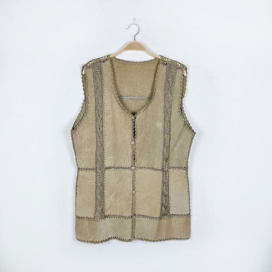 vintage boho patchwork suede crochet vest - size large