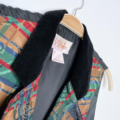 vintage VIPetites velvet collar plaid holiday vest
