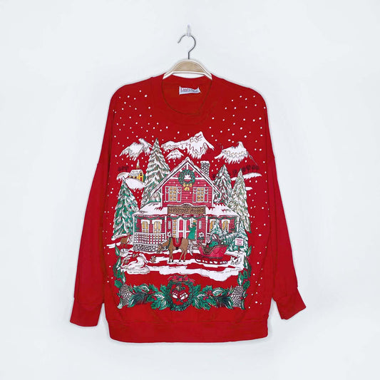 vintage land 'n sea holiday country store graphic crew - size large