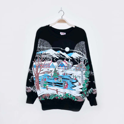 vintage made in usa winter village puff graphic crew