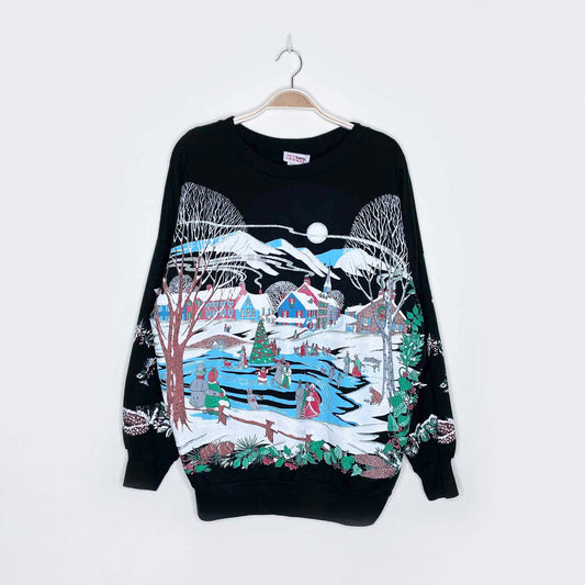 vintage made in usa winter village puff graphic crew