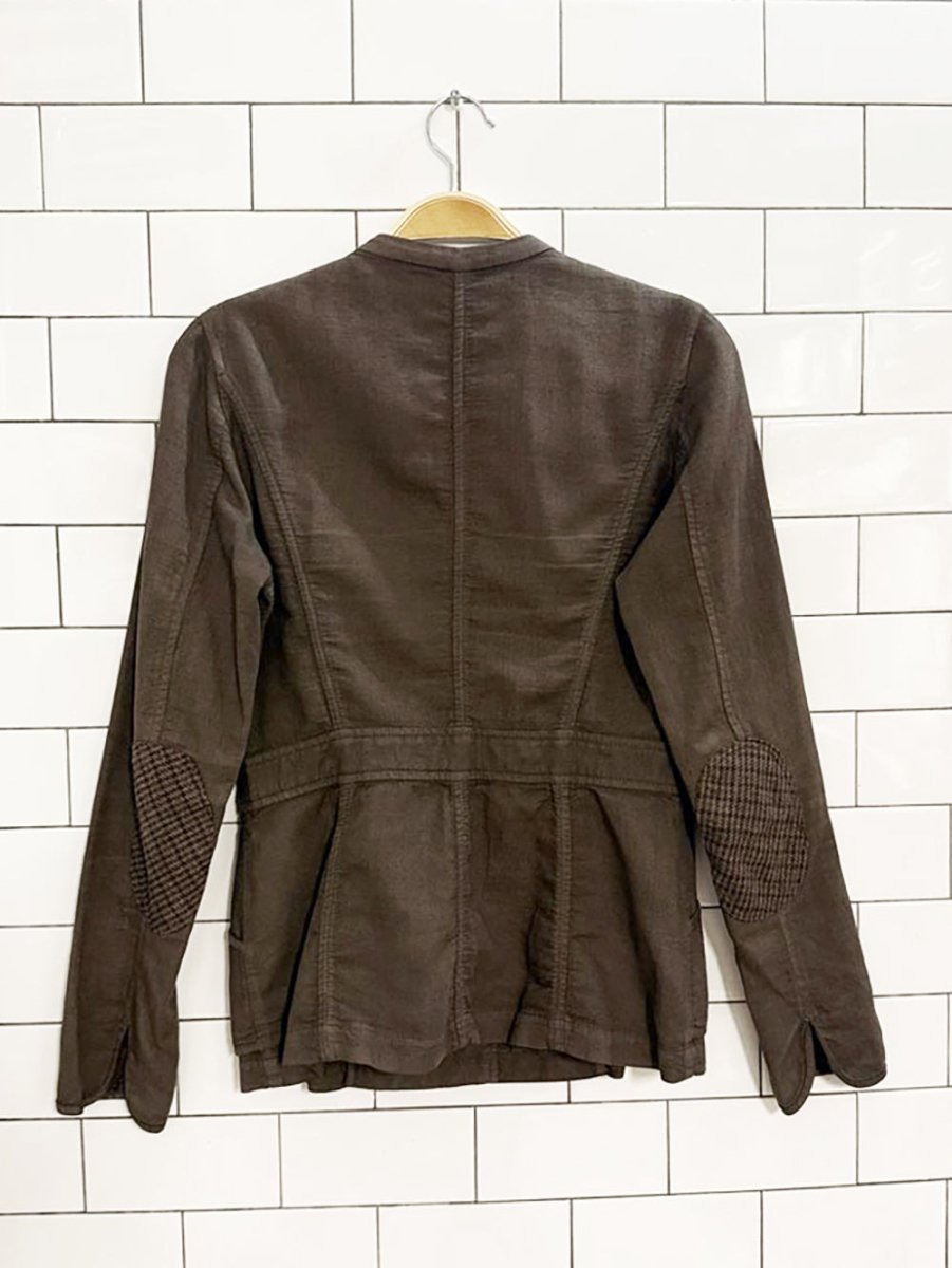 vince linen - blend button elbow patch light jacket | made in USA - good market thrift store