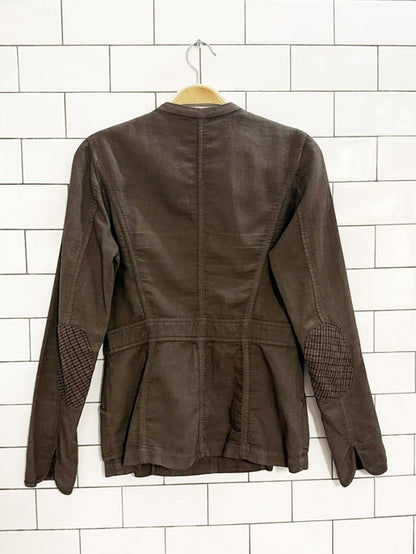 vince linen - blend button elbow patch light jacket | made in USA - good market thrift store