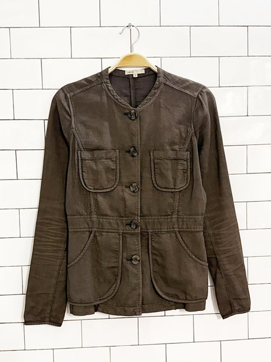 vince linen - blend button elbow patch light jacket | made in USA - good market thrift store