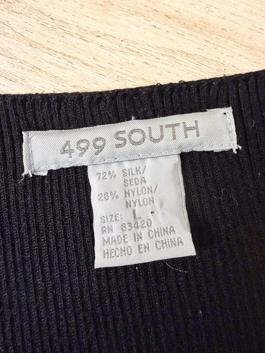 vintage 00s 499 south silk-blend crochet trim curly hem ribbed top - good market thrift store