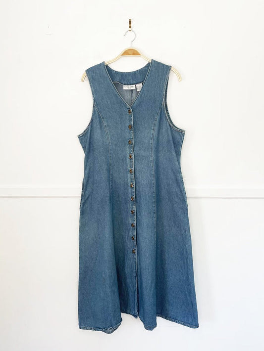 vintage 00s alfred dunner full button fitted denim midi dress - good market thrift store