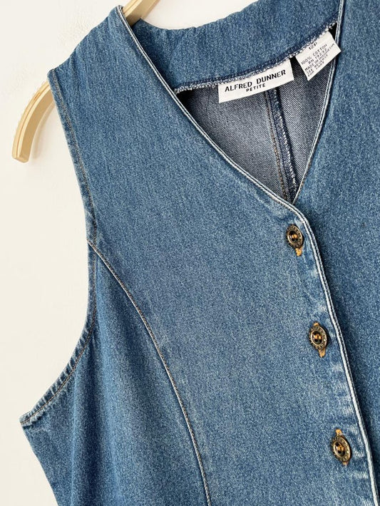 vintage 00s alfred dunner full button fitted denim midi dress - good market thrift store