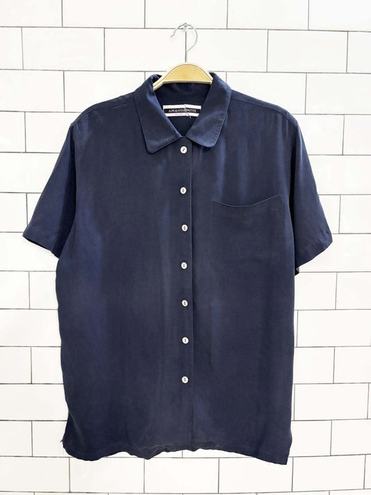 vintage 00s amanda smith 100% silk short sleeve shirt | loop collar - good market thrift store