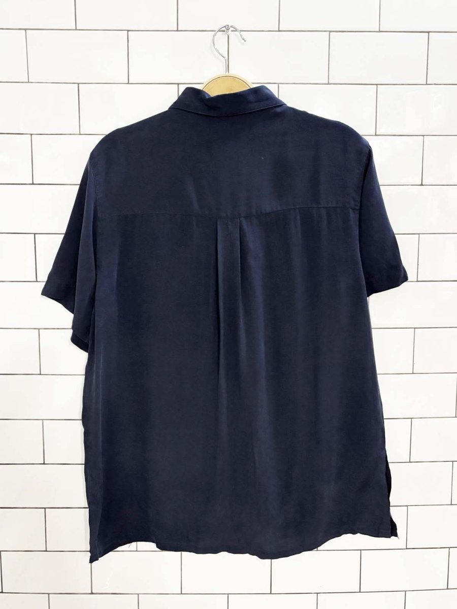 vintage 00s amanda smith 100% silk short sleeve shirt | loop collar - good market thrift store