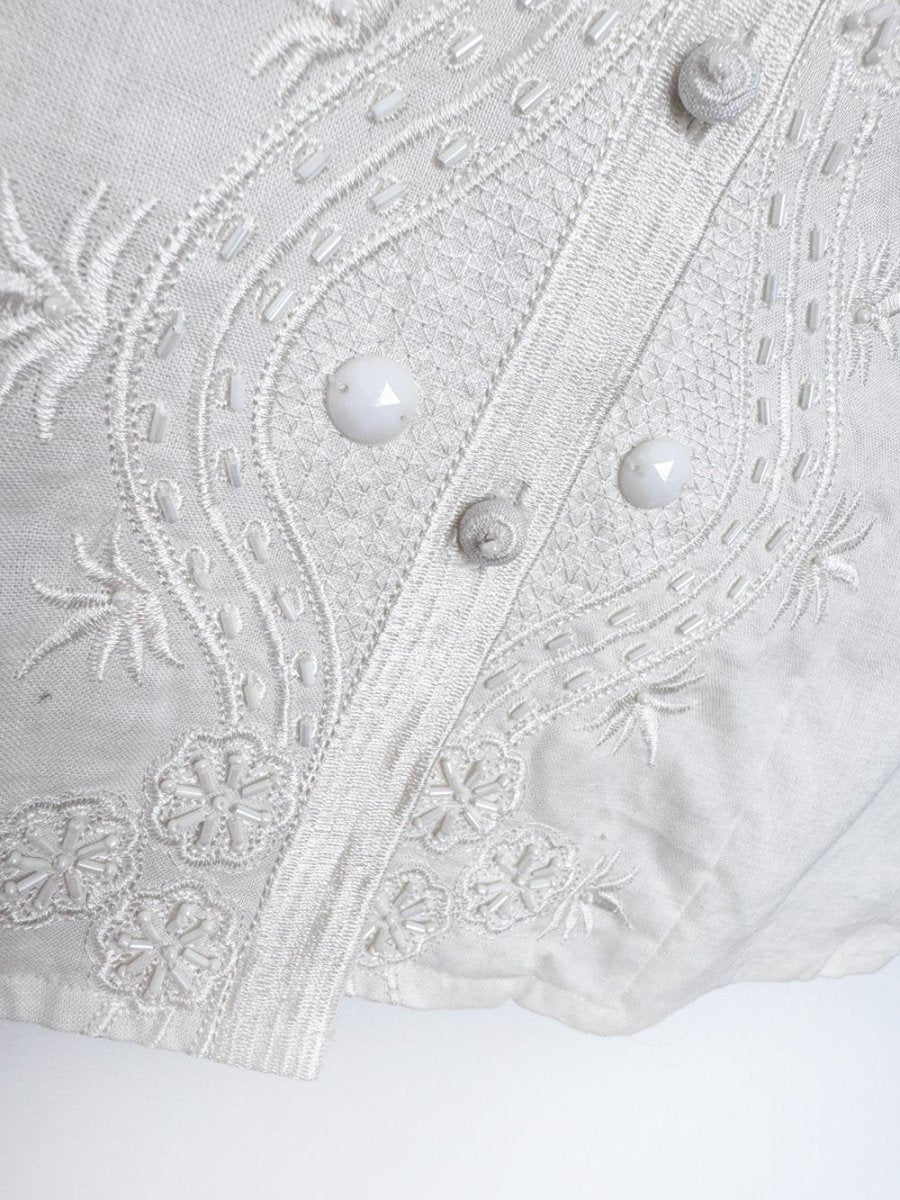 vintage 00s anne carson 100% linen beaded embroidered jacket - good market thrift store