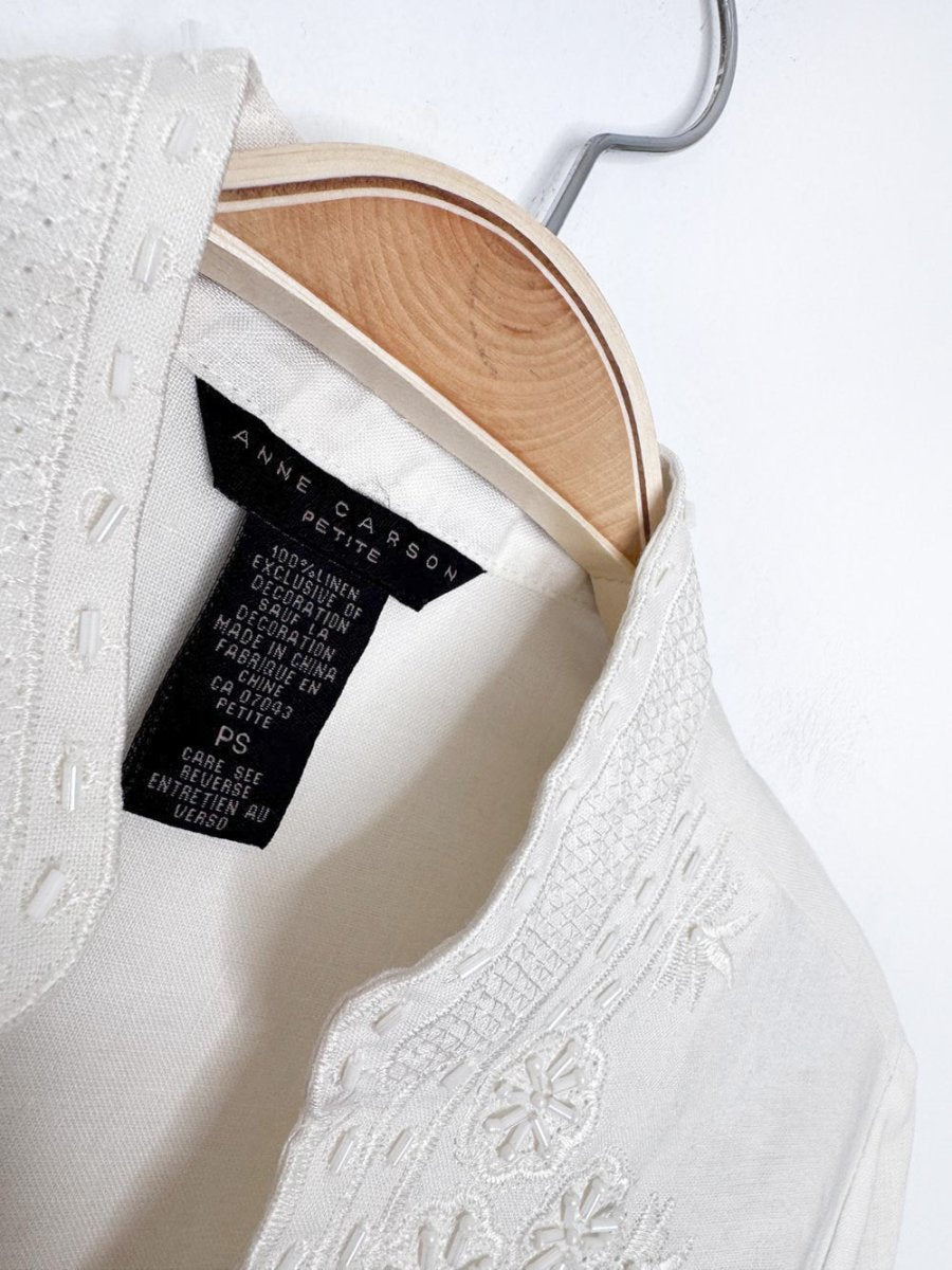 vintage 00s anne carson 100% linen beaded embroidered jacket - good market thrift store