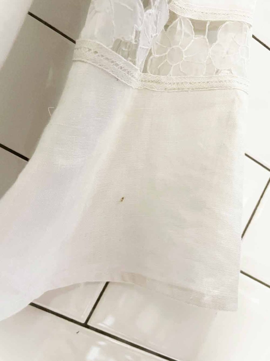 vintage 00s anne carson 100% linen lace trim bell sleeve top - good market thrift store