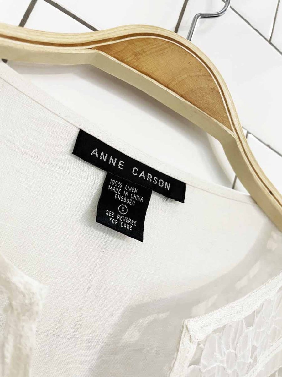 vintage 00s anne carson 100% linen lace trim bell sleeve top - good market thrift store