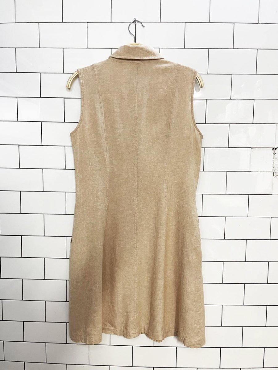 vintage 00s anne klein linen-blend sleeveless full button midi dress - good market thrift store