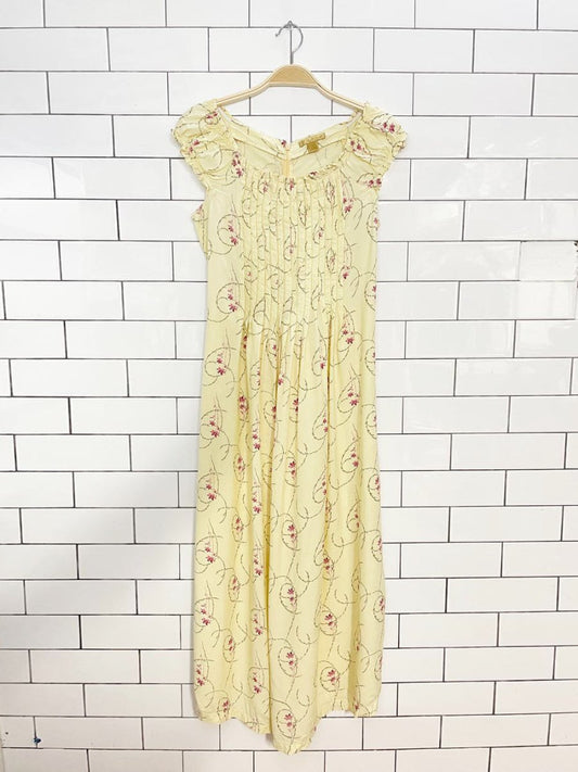 vintage 00s april cornell micro floral pintuck bodice tie back maxi dress - good market thrift store