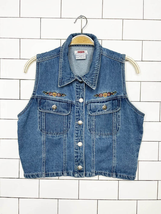 vintage 00s at last co. floral embroidered denim vest top - good market thrift store