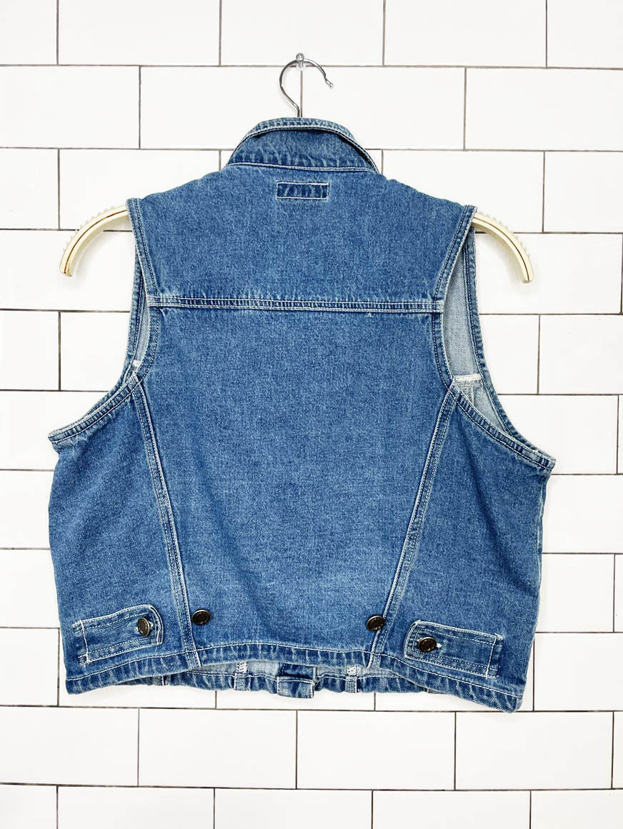 vintage 00s at last co. floral embroidered denim vest top - good market thrift store