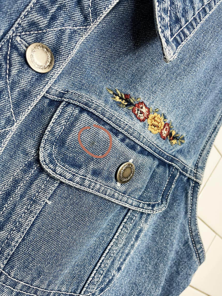 vintage 00s at last co. floral embroidered denim vest top - good market thrift store