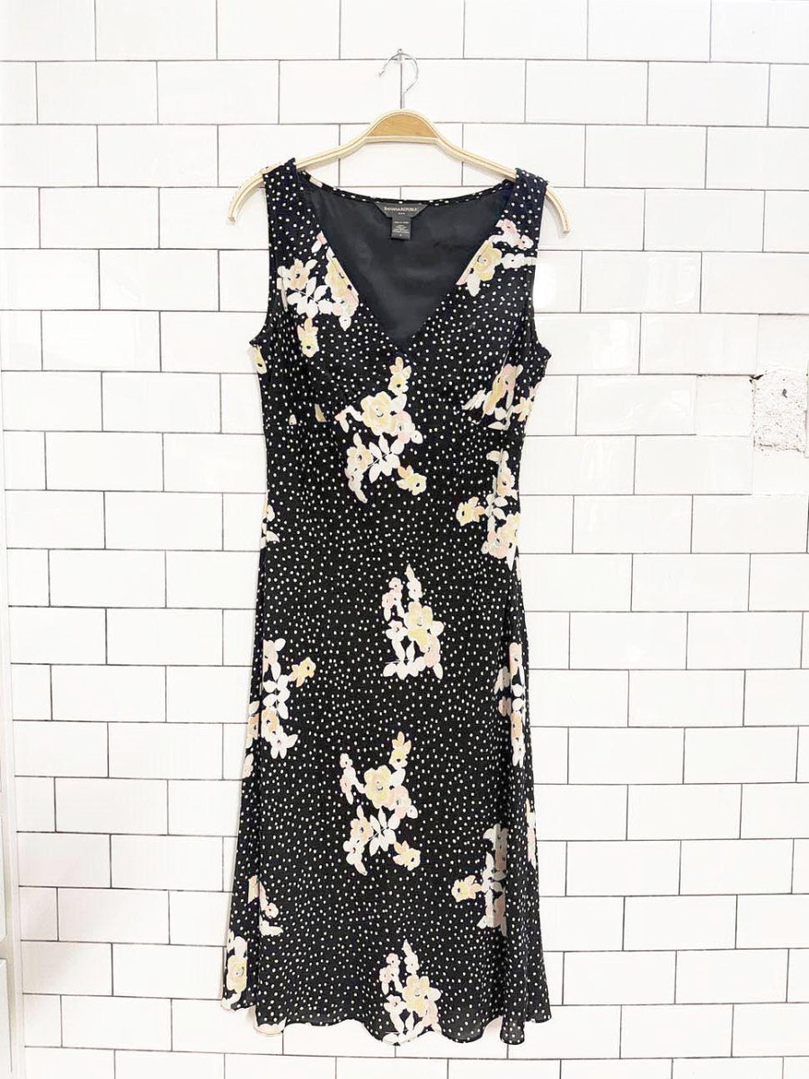vintage 00s banana republic 100% silk floral polka dot midi dress - good market thrift store