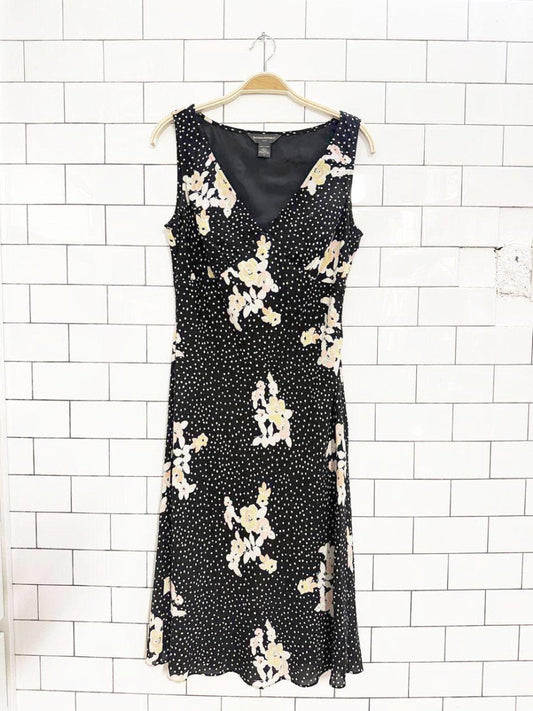 vintage 00s banana republic 100% silk floral polka dot midi dress - good market thrift store
