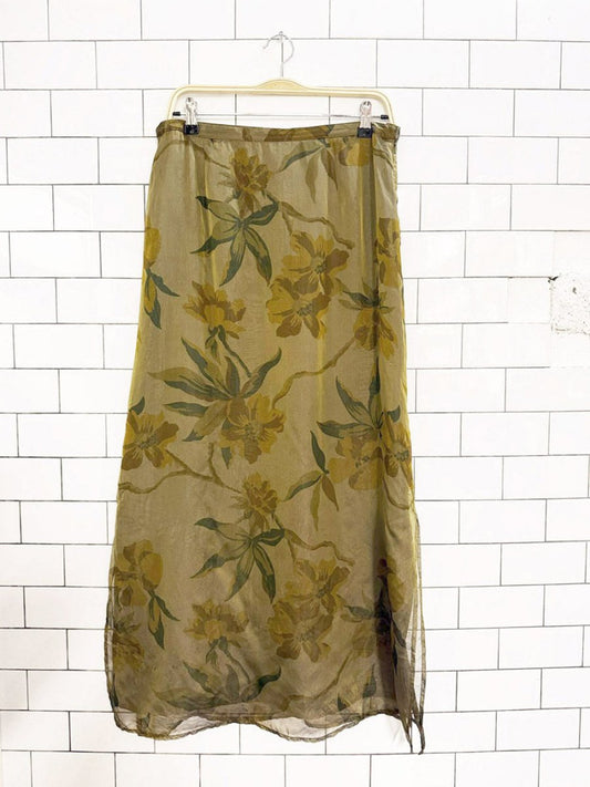 vintage 00s banana republic 100% silk floral side slits maxi skirt - good market thrift store