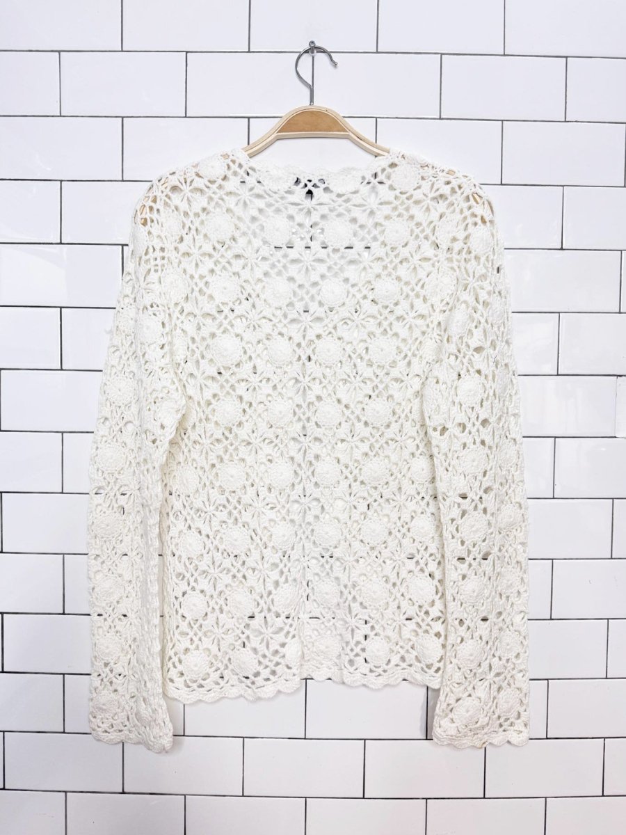 vintage 00s bandolera crochet knit tie front cardigan top - good market thrift store