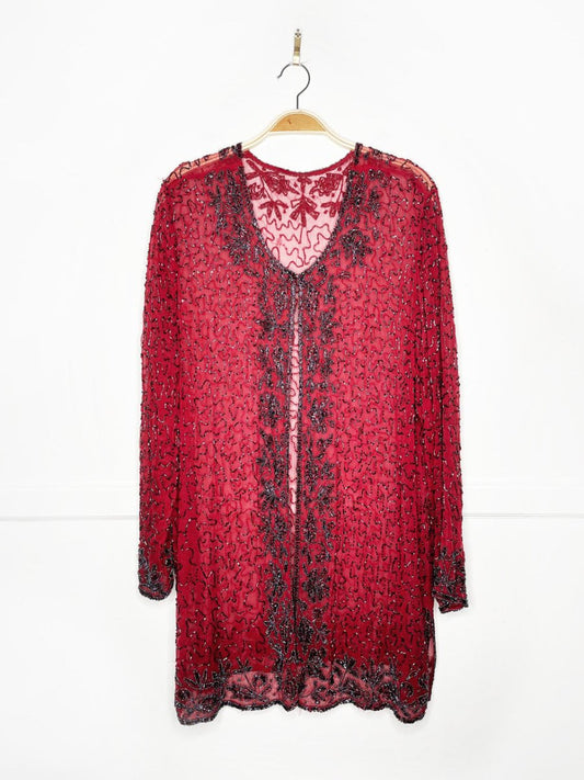 vintage 00s beaded chiffon jacket | made in India - good market thrift store