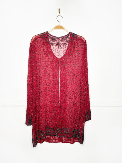 vintage 00s beaded chiffon jacket | made in India - good market thrift store