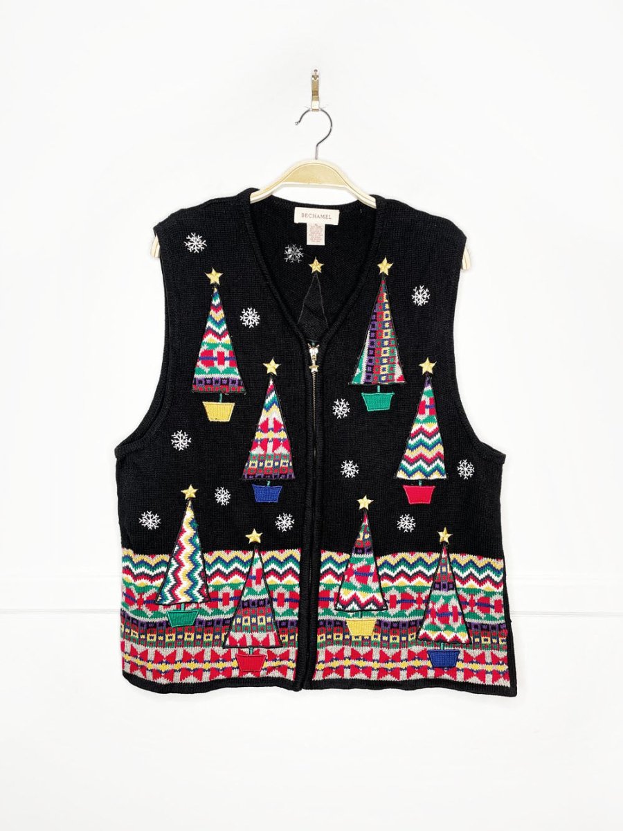 vintage 00s bechamel sweater trees holiday knit vest - good market thrift store