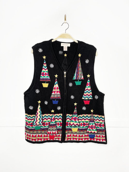 vintage 00s bechamel sweater trees holiday knit vest - good market thrift store