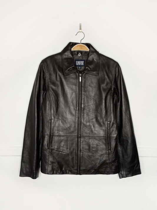 vintage 00s bill blass minimal zip leather jacket | made in India - good market thrift store