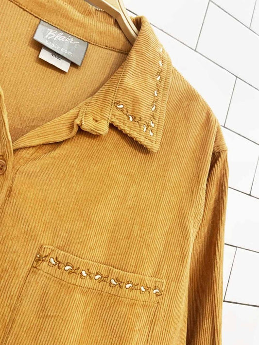 vintage 00s blair embroidered corduroy full button shirt - good market thrift store